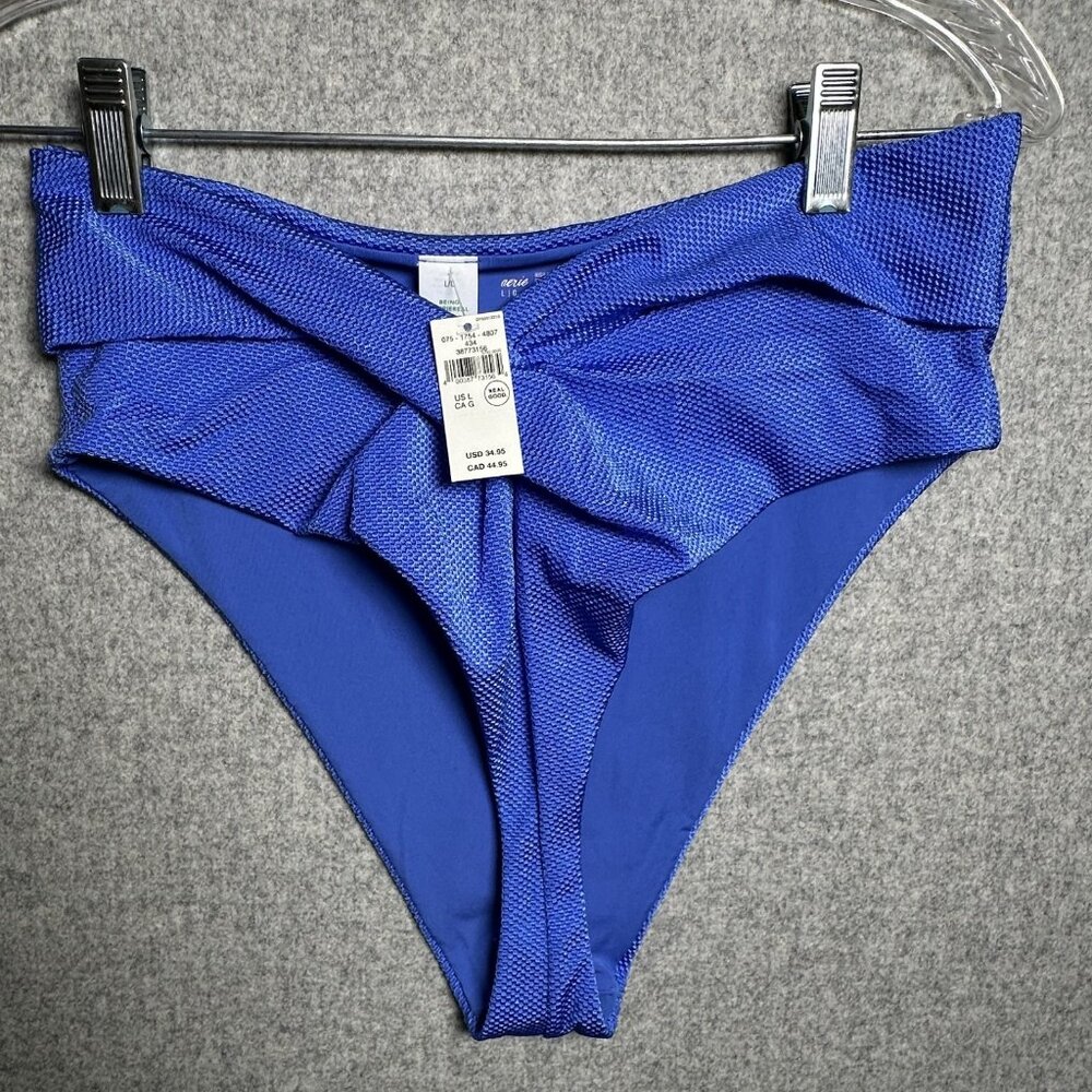 Aerie Large High Cut Cheeky Swim Bikini Bottom Blue Summer NWT Bathing‎ Suit